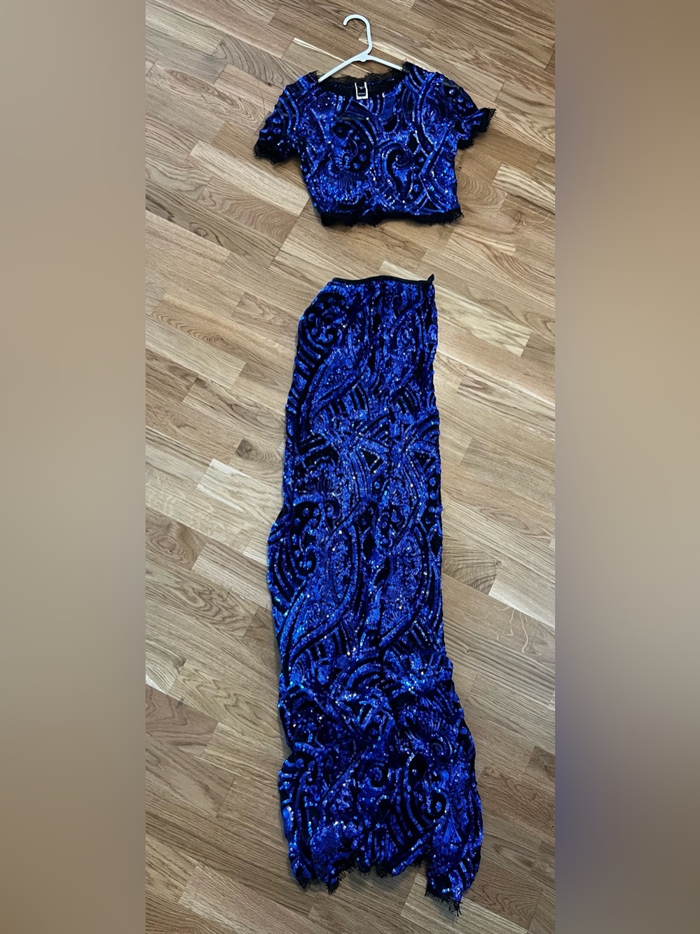 Royal Blue Sequin Two Piece Top and Maxi Skirt - Elegant Evening Wear